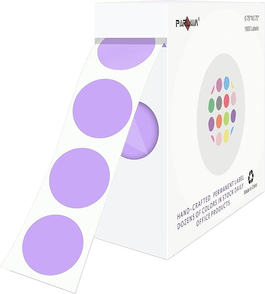 PARLAIM 0.75" Round Color Coding Circle Dot Labels in Roll, 1000 Stickers per Dispenser Box, 3/4 inch Diameter for Office and Business, Lavender