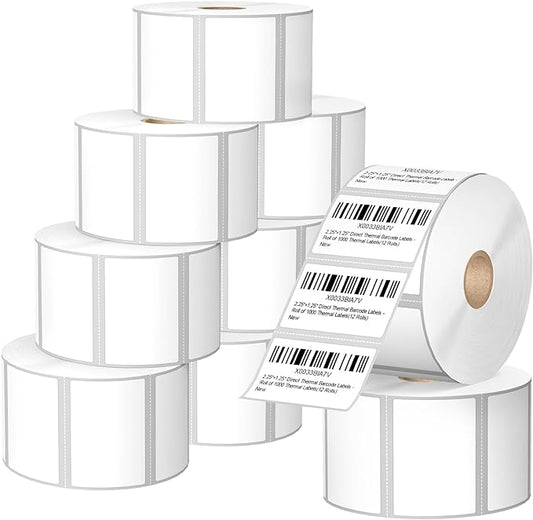 12 Rolls 2.25" X 1.25" Thermal Printer Labels, 1000/Roll - Direct Thermal Labels Compatible with Zebra & Rollo Printers