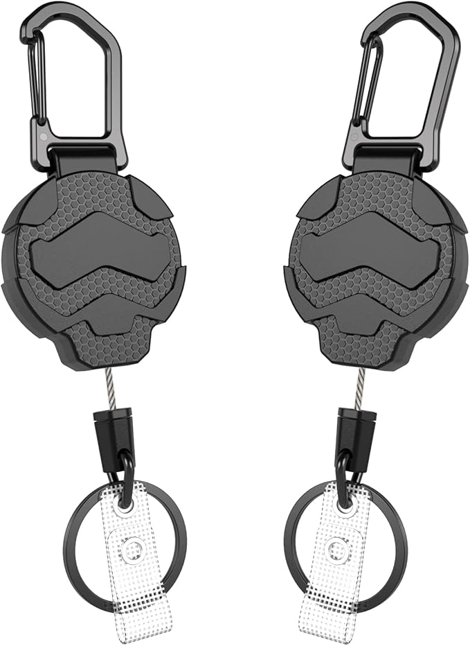 Retractable Keychain Badge Holder with Belt Clip, Heavy Duty Carabiner ID Badge Clip Reel, 32” Steel Retractable Cord, 10 oz Rebound,2pcs Black Keychain