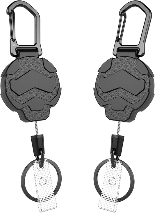 Retractable Keychain Badge Holder with Belt Clip, Heavy Duty Carabiner ID Badge Clip Reel, 32” Steel Retractable Cord, 10 oz Rebound,2pcs Black Keychain