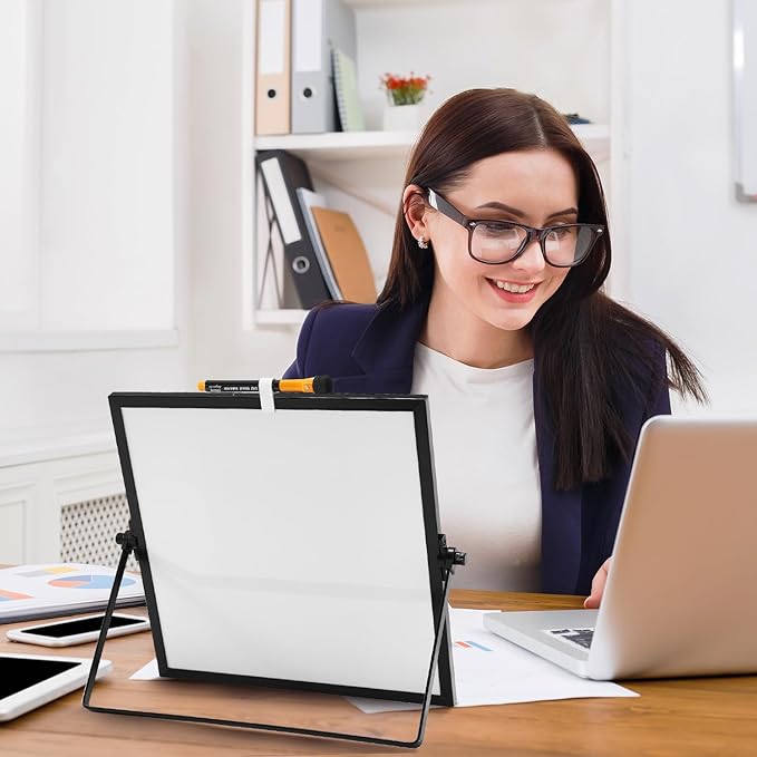 Small Magnetic Dry Erase Whiteboard – Mini Desktop Portable Easel Dry Erase White Board for Students Double Side to Do List Dry Erase Board with Stand for Office, School, Home 12 x 12 inches