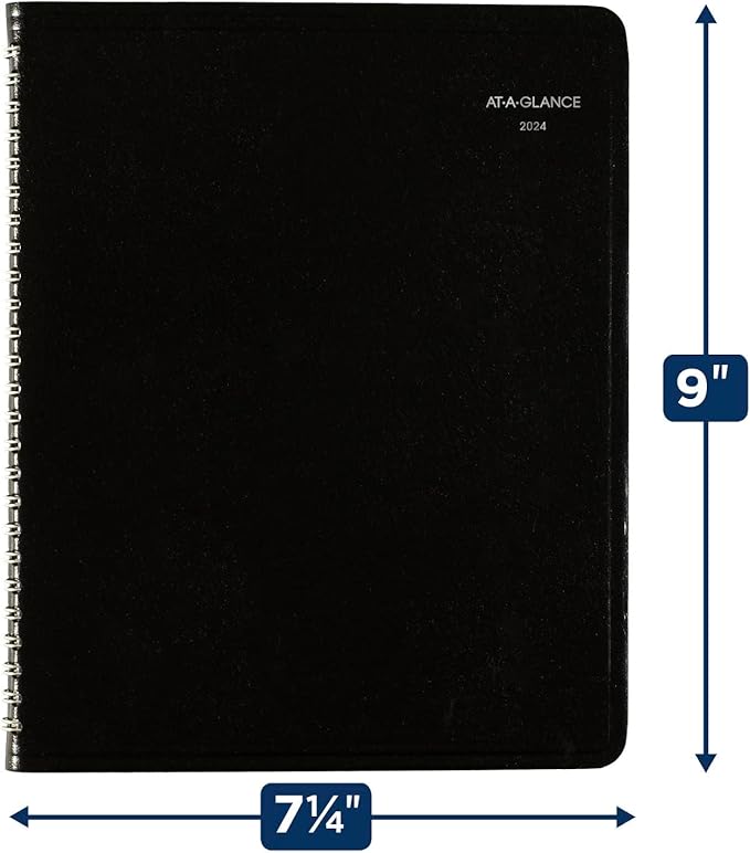 AT-A-GLANCE 2024 Weekly Planner, DayMinder, Column-Style, 7" x 8-3/4", Medium, Faux Leather, Black (G5900024)