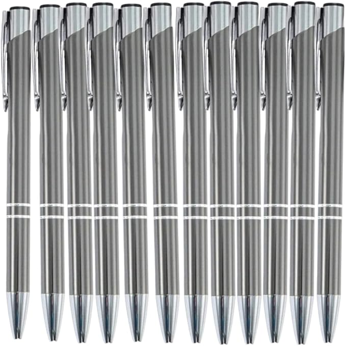 12 Pcs Stylish quality metal ballpoint Pens, Office and School stylus Ball Pen, black ink, soft writing experience (Gray)