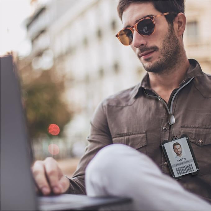 LIUGX Badge Holder, ID Card Holder with Metal Clip - Durable Polycarbonate (Holds 1 to 4 Cards), Portable Wallet for Office, Laborer, Police, Work, Black