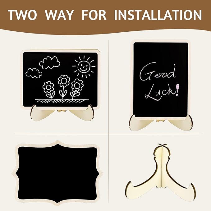 12 Pcs Mini Chalkboard Signs, Small Chalkboard Labels with Easel Stand, Wooden Blackboard for Table Numbers, Food Signs, Wedding Signs, Place Cards and Event Decoration, with 1 Liquid Chalk