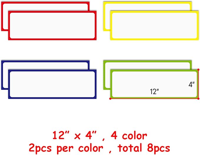Magnetic Dry Erase Labels Larger 12"x 4", Big Dry Erase Magnetic Labels for Whiteboards, Fridge, School Classroom, Pack of 8