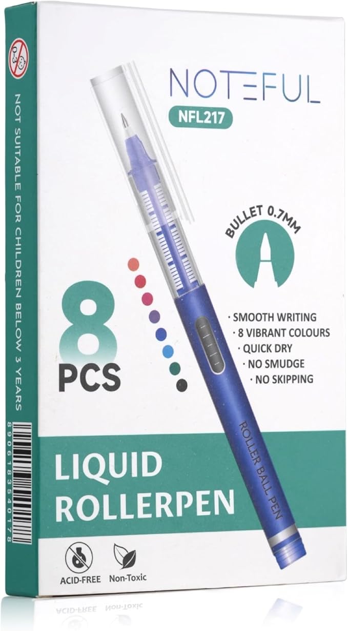 Liquid Ink Rollerball Pens, Multi colored 0.7mm Medium Point Tip, Rolling pen for Drawing, Coloring, Journaling, Smooth Writing, School & Office Supplies (8 Pcs)