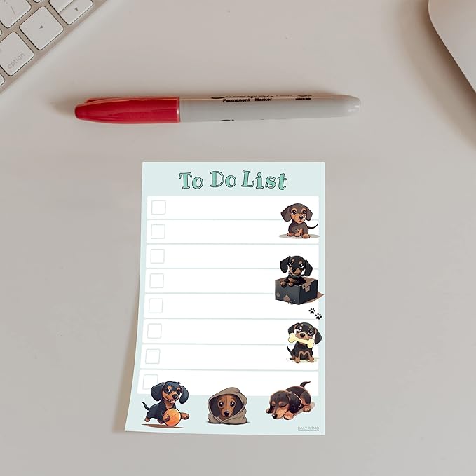 Dachshund Kawaii Sticky Notepad to Do List | Weiner Dog Lover Gifts for Women | Office School Supply Sticky Notes 4"x6" 50 Pages