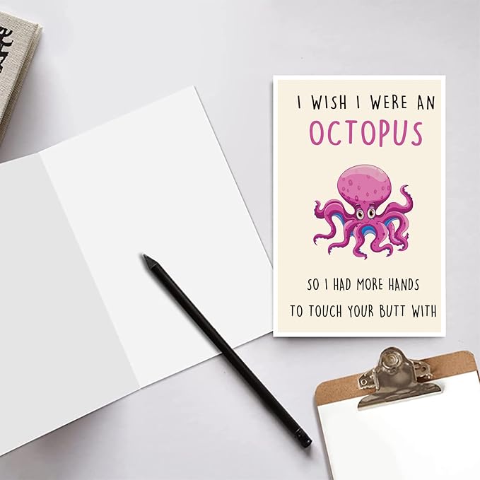 Funny Birthday Card for Girlfriend Boyfriend, Rude Anniversary Cards Gifts for Him Her, Humorous Valentine's Day Cards for Husband Wife Women Men, I Wish I Were An Octopus Card