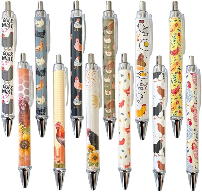 10PC Chicken Writing Pens Rooster Hay Chickens Lovers Ballpoint Lady Pen Office Supplies Pencils Bird Turkey Duck Roosters for Women Men Fun Themed Gag Gifts Gift Accessories Desk Decor Novelty