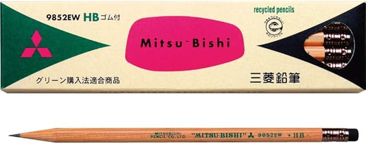 Mitsubishi Pencil K9852EWHB Recycled Pencil with Eraser 9852EW HB, 1 Dozen