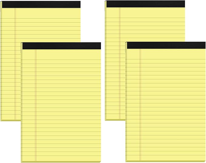 Small Note Pads 5x8 Yellow – 4 Pack, 80gsm Premium Thick Paper, 30 Sheets/ 60 Pages Per Pad, Perforated Pages Narrow Ruled Writing Pad, College Ruled Legal Notepads 5x8 for Homework, Office, Business