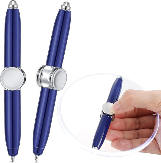 Chinco 2 Pieces Fidget Spinning Pen with LED Light Multi Functional Help Thinking Ballpoint Gift Pen for Adults Students Teenage(Blue)