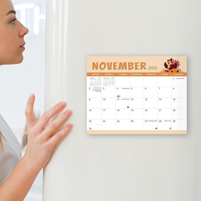SKYDUE 2025 Magnetic Calendar for Refrigerator, Fridge Calendar 2024-2025, Jul 2024 to Dec 2025 18 Months Magnetic Calendar, 10" x 8", Holiday Theme