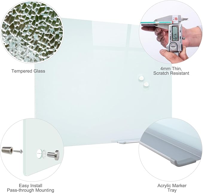 Glass Magnetic White Board - 72 x36 Inches Dry Erase Glass Whiteboard for Wall, Large Wall Mounted Glass Board for School, Office and Home