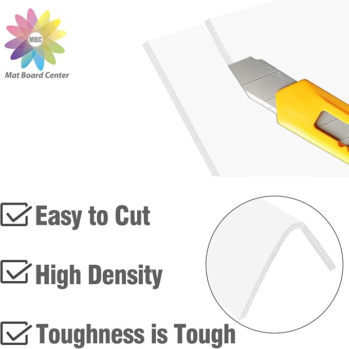 Mat Board Center, Pack of 10 Acid-Free Foam Boards, 16x20 inch White Foam Boards, 1/8" Thick