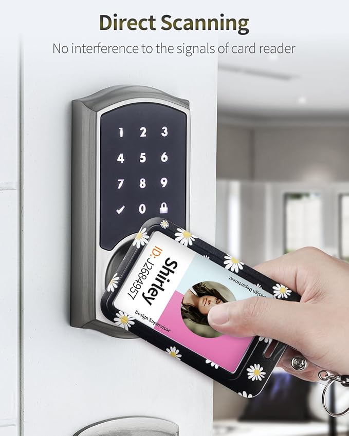 Uniclife Floral Sliding Badge Holder White Flower Plastic Case with Retractable Badge Reel Carabiner Clip & Detachable Lanyard Strap Fashionable Vertical Card Protector for Women Nurse Teacher Student