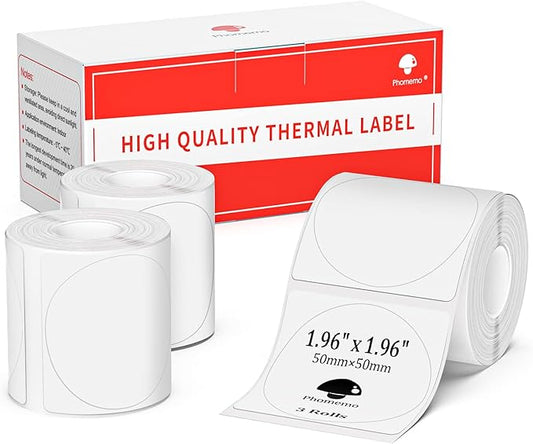 Phomemo 2 Inch Circle Label for M110/M110S/M120/M200/M220 Label Maker, Round Thermal Label for Business Labeling, DIY Logo Design,Inventory,420/3 Rolls