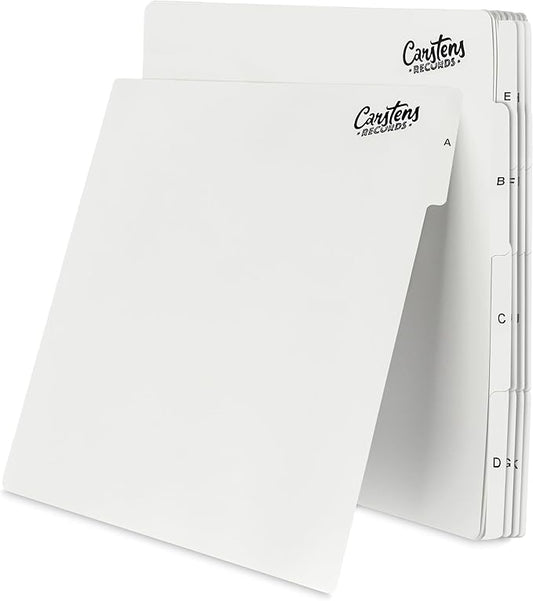 Heavy Duty Vinyl Record Dividers A-Z| 12" LP Record Dividers with Tabs | Pack of 26 Record Alphabet Dividers | White | Made in The USA | Vinyl Record Organizer Tabs for Side Browsing