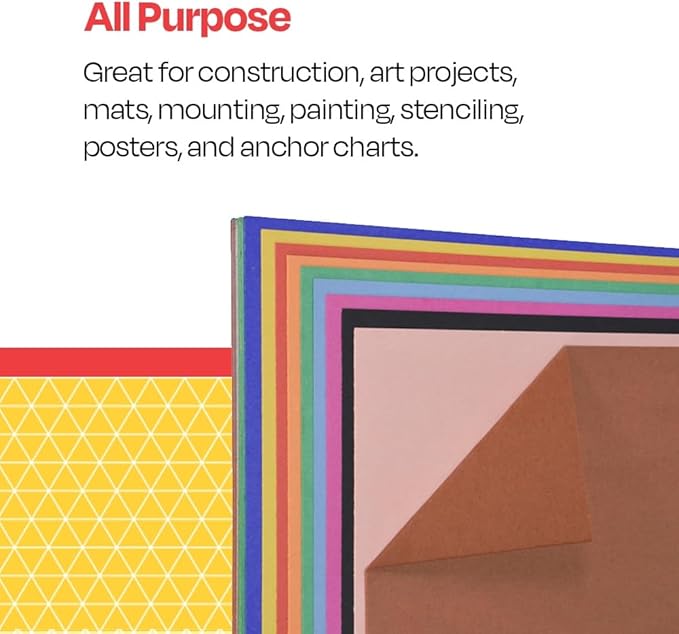 School Smart Railroad Board, 4-Ply, 22 x 28 Inches, Assorted Colors, 100 Boards - 1485740