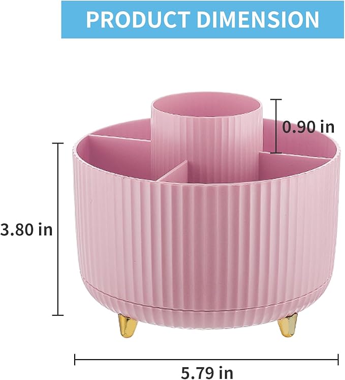 Marbrasse Desk Organizer, 360-Degree Rotating Pen Holder, Desk Organizers and Accessories with 5 Compartments Pencil Organizer, Art Supply Storage Box Caddy for Office, Home(Pink/Purple Random)