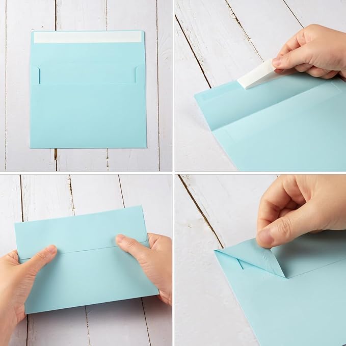 Wishop 100 Pack Light Blue A7 Envelopes Self-Adhesive 5x7 Envelopes for Invitations, 5x7 Greeting Cards (Light Blue, 5.24 x 7.21 Inches)