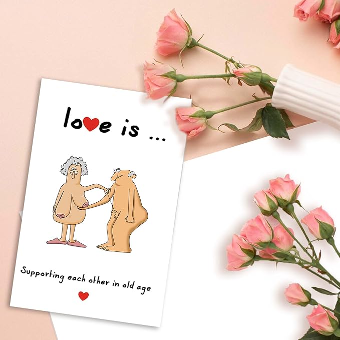 Wedding Anniversary Cards for Couple, Funny 40th 50th 60th Anniversary Card for Husband Wife Parents, Naughty Valentines Day Cards for Older, Love Is Supporting Each Other in Old Age