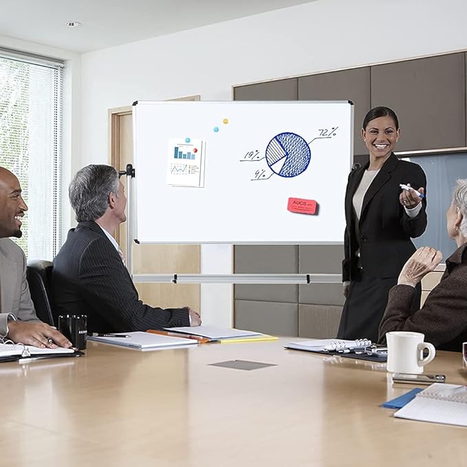 VIZ-PRO Double-sided Magnetic Mobile Whiteboard, 60 x 36 Inches, Aluminium Frame and Stand