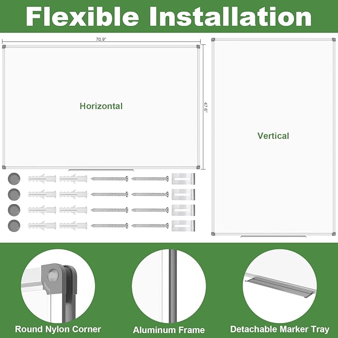 Lockways Large Dry Erase Board 72 x 48 Inch, Magnetic White Board for Wall, Aluminium Frame Whiteboard with Marker Tray