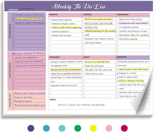 Weekly To Do List Notepad with 52 Tear Off Sheets(8.5"×11")- Undated Weekly Desk Planner for Women & Man,Work and Home-Violet Whispers