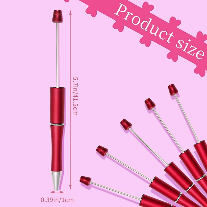 jiebor 30Pcs Red Beadable Pens Plastic Bead Pen Black Ink Ballpoint Pens Diy Pens Cute Cool Pens for Teacher Bridal Graduation Gift Office School Supplies