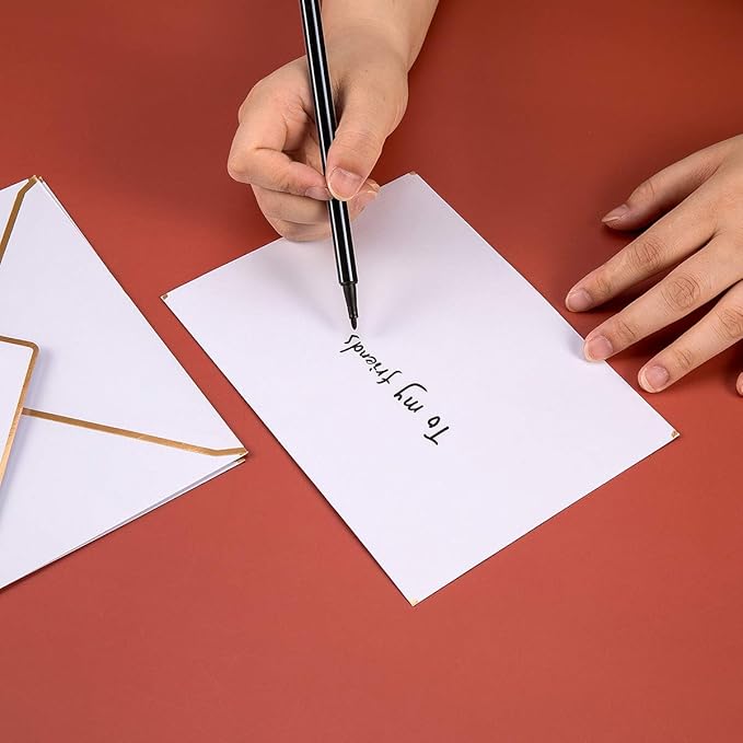 50 Pack A7 Envelopes 5 x 7 Card Envelopes Self-Adhesive V Flap Envelopes with Gold Border for Office, Wedding Gift Cards, Invitations, Graduation, Baby Shower, Parties (White)