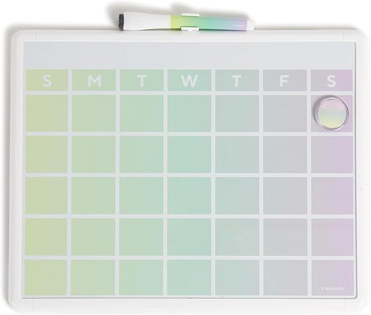 U Brands Contempo Magnetic Dry Erase Calendar Board, 14"x11", Ombre with Modern White Frame, includes Magnet and Marker