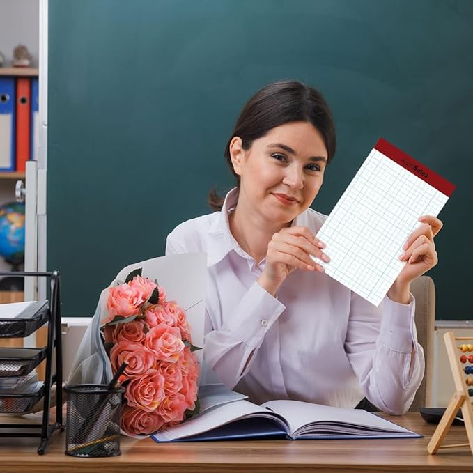 Grid Paper Pad 5x8 Inches – Graph Paper Pad 4x4, Grid Notepad, 24 Pack, 5x8 Graph Paper 1/4 Grid, Graphing Paper, Engineering Pad – 100 Sheets 200 Pages Perforated Pad for School, Home, & Office