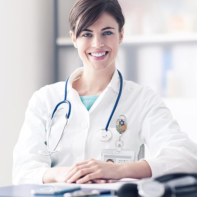 3 Pack Badge Reels Retractable,Double Sided Color Print Pattern Retractable Badge Holders,with Retractable Keychain, Badge Clip and Key Ring,Durable Nylon Retractable Rope