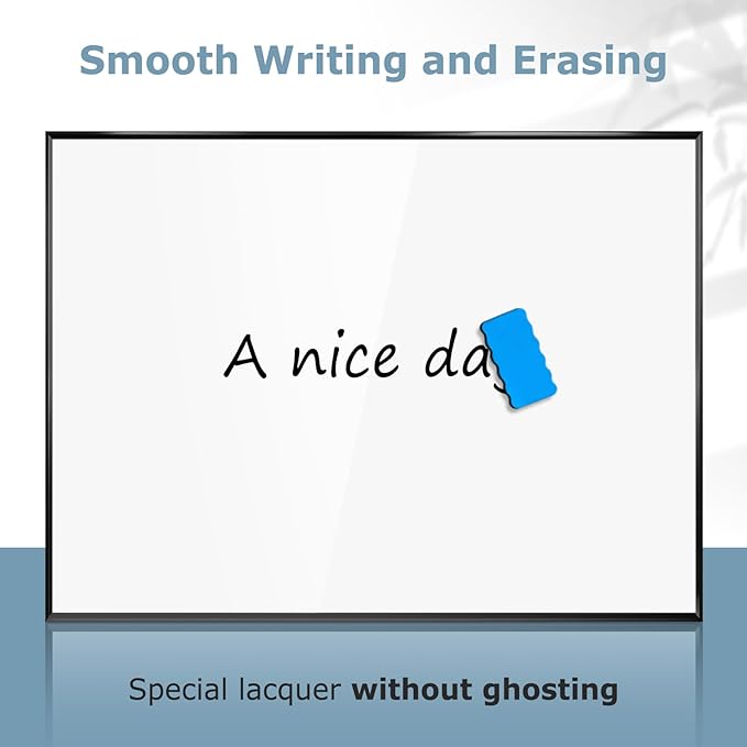 Magnetic Whiteboard, 36"x24" Black Aluminum Frame Dry Erase White Board for Wall, Large Wipe Board with 6 Magnets, 4 Markers & 1 Eraser for Home and Office