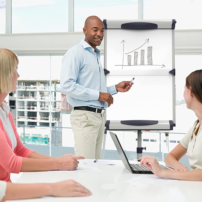 VIZ-PRO Dolphin Magnetic Mobile Whiteboard/Flipchart Easel, 28 X 40 Inches