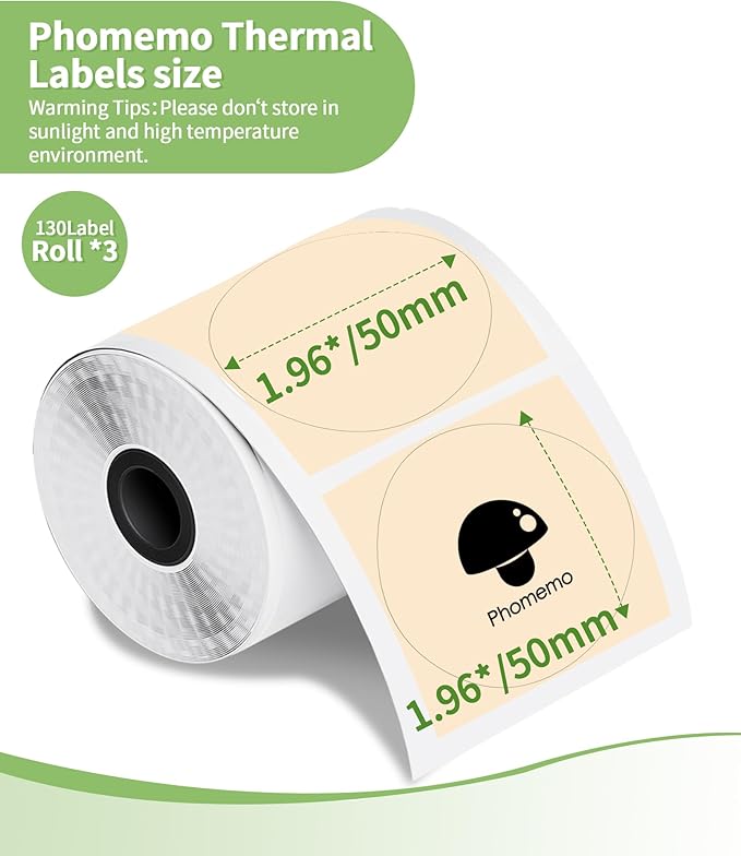 3 Roll Circle Thermal Labels Compatible with Phomemo M110/M221/M220/M120/M200/M110S Label Printers, 1.96"(50mm),Round Thermal Paper for Design Logo/Gift/Business,140Labels/Roll,Blue/Pink/Khaki
