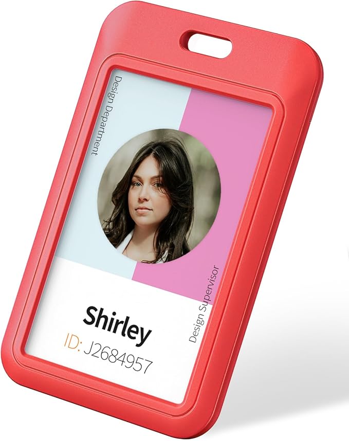 Uniclife 10 Pack Sliding ID Badge Holder Hard Red Vertical Plastic Card Case Protector Pouch with Clear Window for Office School ID Credit Cards Proximity Key Cards Driver’s Licenses and Passes