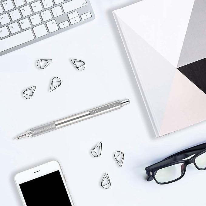 Zebra F-701 Metal Pen - Ballpoint Fine Point Stainless Steel - 0.8mm - Black Ink - Retractable Zebra Pens with 2 Black Ink Refills