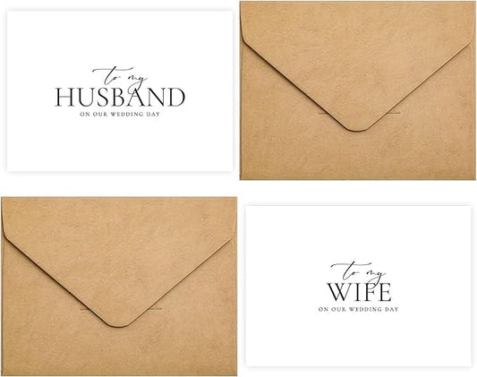 Set of 2 Wedding Cards for Husband and Wife with Matching Envelopes, To My Husband on our Wedding Day Card, To My Wife on our Wedding Day Card. (Husband/Wife A)