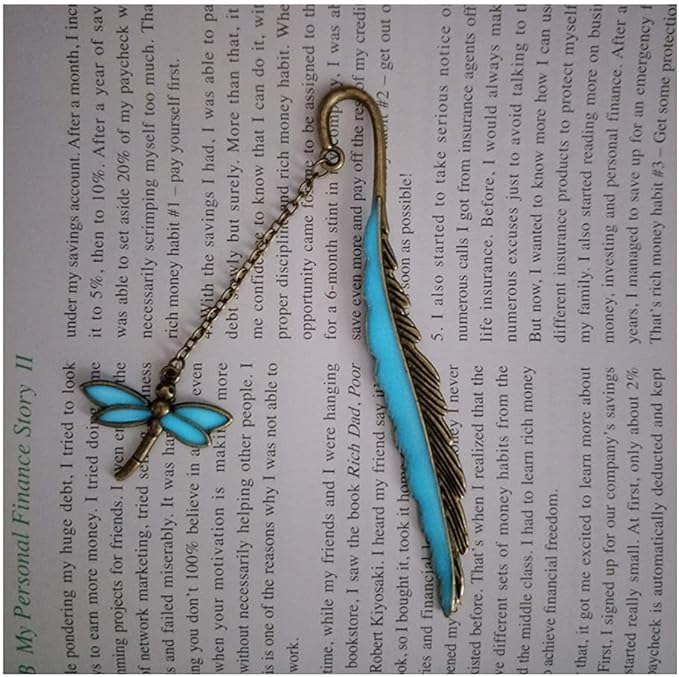 2 Pack Vintage Feather Metal Bookmark, Unique Glow in The Dark Bookmark Gift for Men Women (Dragonfly 2 Pack)