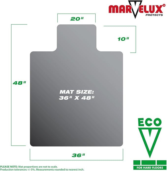 Marvelux Enhanced Polymer Eco-Friendly Durable Office Chair Mat for Hardwood Floors 36" x 48", Hard Floor Protector, Rectangular with Lip, Transparent, Shipped Flat, No Unrolling, Multiple Sizes