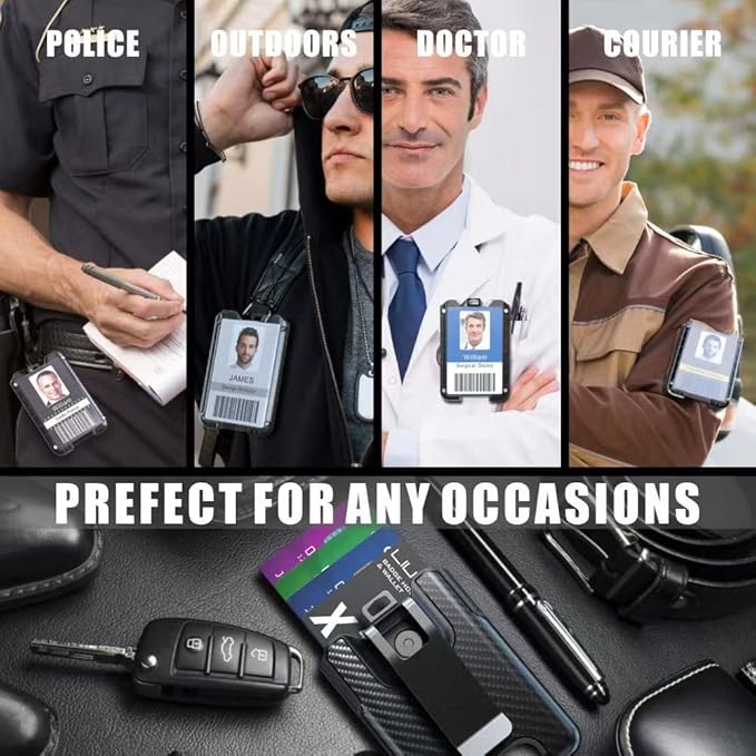 LIUGX Badge Holder, ID Card Holder with Metal Clip - Durable Polycarbonate (Holds 1 to 4 Cards), Portable Wallet for Office, Laborer, Police, Work, Dark Blue