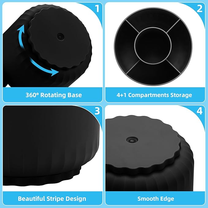 Marbrasse Desk Organizer, 360-Degree Rotating Pen Pencil Holder for Desk, Desk Organizers and Accessories with 5 Compartments Pencil Organizer, Art Supply Storage Box Caddy for Office, Home (Black)