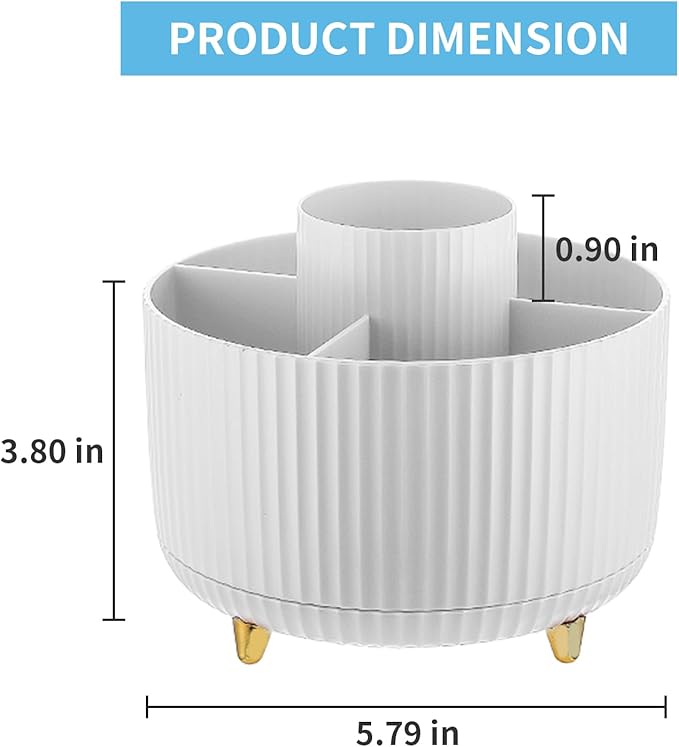 Marbrasse Desk Organizer, 360-Degree Rotating Pen Holder for Desk, Desk Organizers and Accessories with 5 Compartments Pencil Organizer, Art Supply Storage Box Caddy for Office, Home (White)