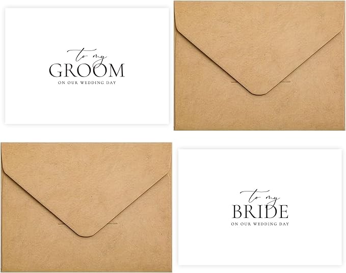 Set of 2 Wedding Cards for Bride and Groom with Matching Envelopes, To My Bride on our Wedding Day Card, To My Groom on our Wedding Day Card.(Groom/Bride A)