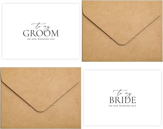 Set of 2 Wedding Cards for Bride and Groom with Matching Envelopes, To My Bride on our Wedding Day Card, To My Groom on our Wedding Day Card.(Groom/Bride A)