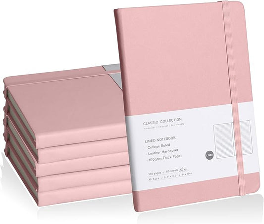 Lined Journal Notebook, 6Pack(pink), 160 Pages, Medium 5.7 inches x 8 inches - 100 gsm Thick Paper, Hardcover