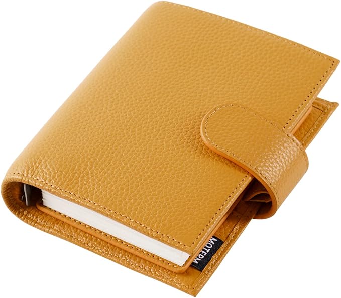 Moterm Pocket Regular Rings Planner - Genuine Leather Binder Organizer (Pebble-Mustard, 19mm Ring)